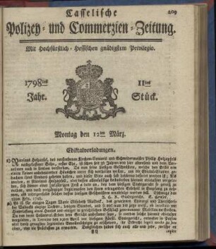 11tes Stueck, Montag den 12ten Maerz 1798