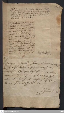 Testimonium von August Hermann Francke für Herrn Karsten.