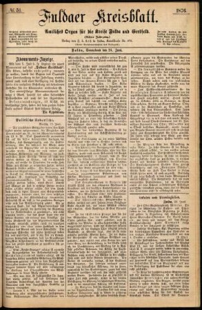 Erste Ausgabe vom Samstag, den 24. Juni 1876.