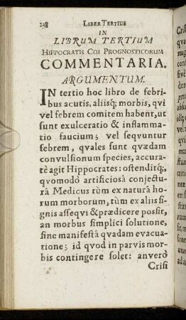In Librum Tertium Hippocratis Coi Prognosticorum Commentaria.