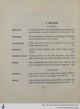 V. Betrieb der Bücherei.
