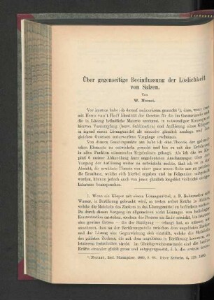 Über gegenseitige Beeinflussung der Löslichkeit von Salzen.