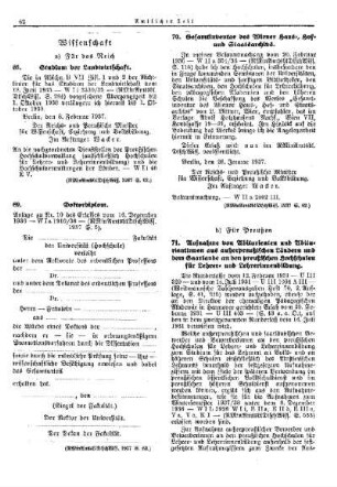 Studium der Landwirtschaft : [Wissenschaft] ; [Für das Reich] ; [Amtliche Erlasse] ; [Amtlicher Teil]