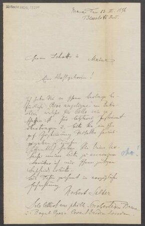Brief an B. Schott's Söhne : 13.03.1896