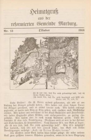 13.1916: Heimatgruß aus der reformierten Gemeinde Marburg