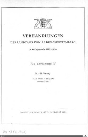 34: Landtag Baden-Württemberg, Protokolle, 1974-1975, Bd. 4