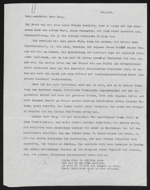 Brief von Gerhart Hauptmann an Heinrich Berg