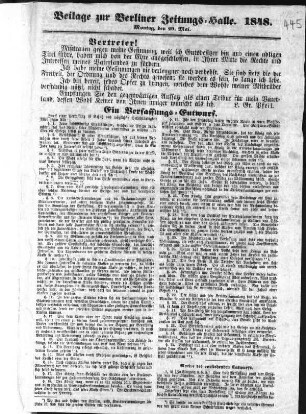 Beilage zur Berliner Zeitungs=Halle. Ein Verfassungs=Entwurf. (Sammlung Friedlaender)