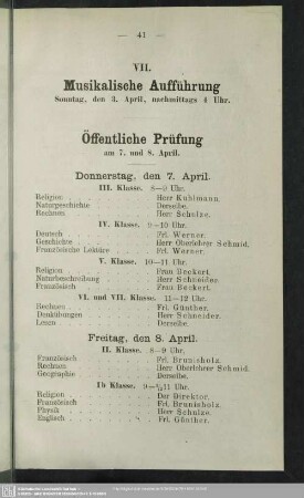 VII. Musikalische Aufführung