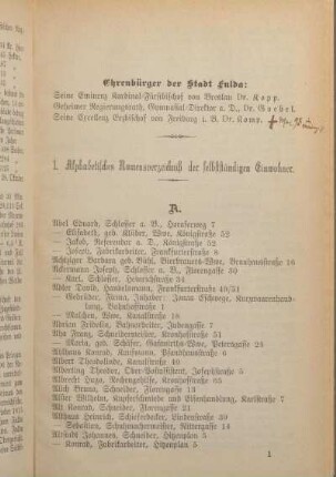 I. Alphabetisches Namensverzeichniß der selbstständigen Einwohner