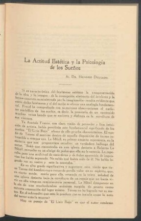 La actitud estética y la psicología de los sueños