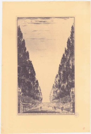 Ehrenmal Pichelswerder, Berlin-Spandau: Perspektivische Ansicht mit Blick auf den Vorhof mit Säuleneichen, Stempel