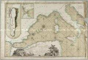 Carte Reduite de la Partie Occidentiale de la Mer Mediterranée. Mit zwei Nebenkarten: Plan de Gibraltar; Plan du Detroit de Gibraltar