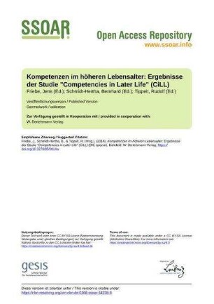 Kompetenzen im höheren Lebensalter: Ergebnisse der Studie "Competencies in Later Life" (CiLL)