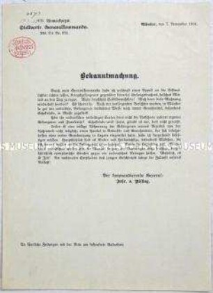 Mitteilung des stellvertretenden Generalkommandos des VII. Armeekorps an die Presse zum Umgang mit Kriegsgefangenen