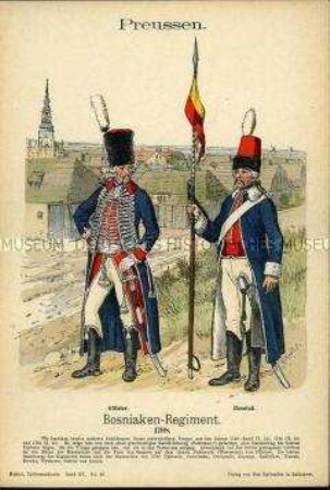 Uniformdarstellung, Offizier und Gemeiner des Bosniaken-Regiments, Königreich Preußen, 1798.