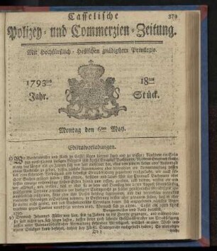 18tes Stueck, Montag den 6ten May. 1793
