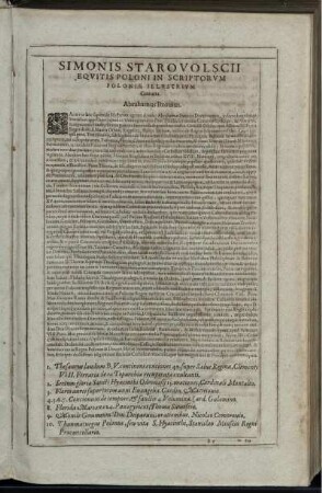 Simonis Starovolscii Equitis Poloni In Scriptorum Poloniae Illustrium Centuria. Abrahamus Bzovius