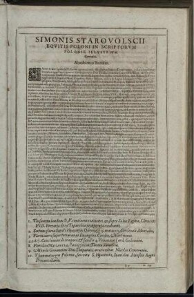 Simonis Starovolscii Equitis Poloni In Scriptorum Poloniae Illustrium Centuria. Abrahamus Bzovius