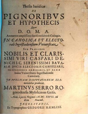 Theses Iuridicae De pignoribus et hypothecis
