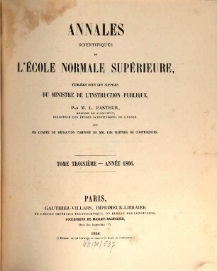 Annales scientifiques de l'Ecole Normale Supérieure. 3. 1866