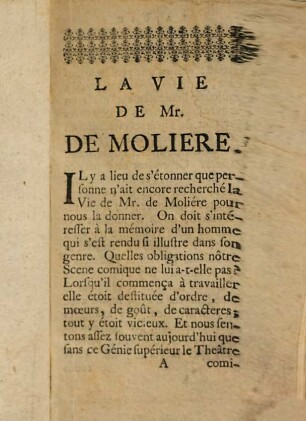La vie de Mr. de Molière