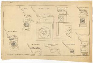 Antike Bauelemete in Rom, Nîmes und Orange: Aula Regia, Saturntempel, Tempel der Magna Mater, Basilica Aemilia, Santa Prassede (Basilika), Maison Carrée, Triumphbogen Orange, Theater Orange