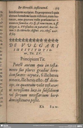 De Vulgari Substitutione, Tit. XV.