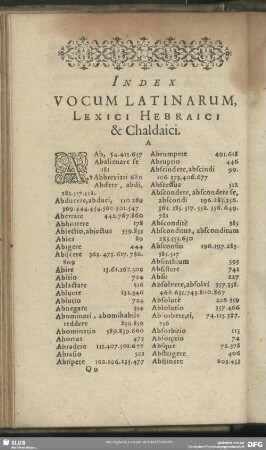 Index Vocum Latinarum, Lexici Hebraici & Chaldaici