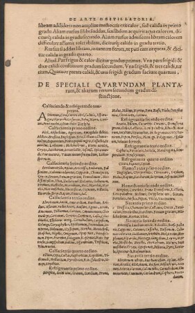 De Speciali Quarundam Plantarum, & aliarum rerum secundum gradus distinctione.
