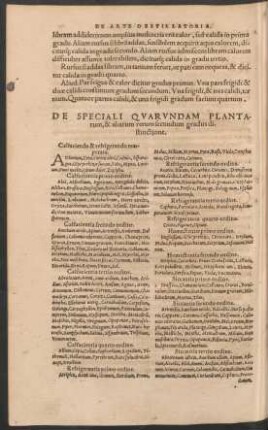 De Speciali Quarundam Plantarum, & aliarum rerum secundum gradus distinctione.