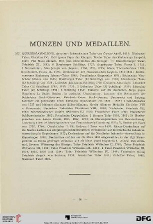 Münzen, Medaillen, Miniaturen, Dosen, Uhren (Nr. 277-295)