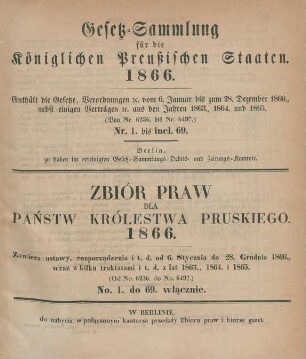 1866: Gesetzsammlung für die Königlichen Preußischen Staaten