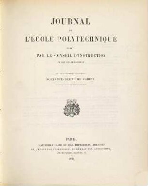 Journal de l'Ecole Polytechnique. 62. 1892