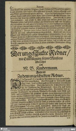 Der ungeschickte Redner, mit Einwilligung seines Meisters übersetzet von M. B. Kindermann