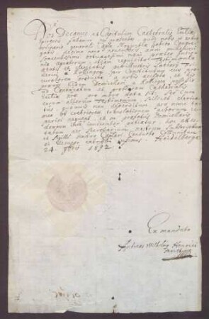 Zeugnis für Lothar Friedrich von Rollingen.