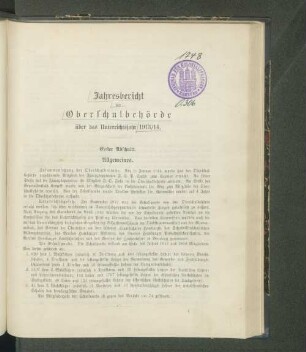 1913/14: Jahresbericht der Oberschulbehörde