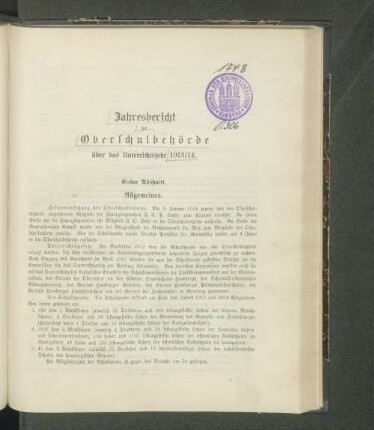 1913/14: Jahresbericht der Oberschulbehörde