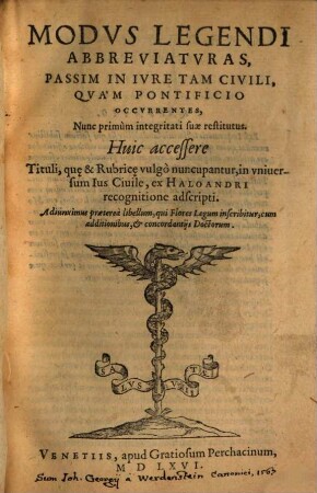 Modus legendi Abbreviaturas in ... iure
