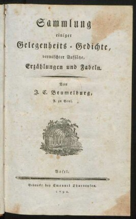 Sammlung einiger Gelegenheits-Gedichte, vermischter Aufsätze, Erzählungen und Fabeln