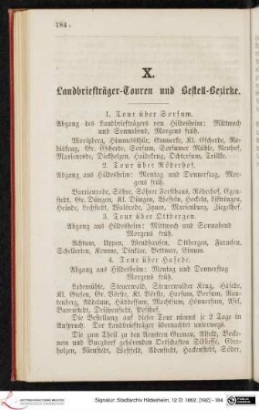X. Landbriefträger-Touren und Bestell-Bezirke.