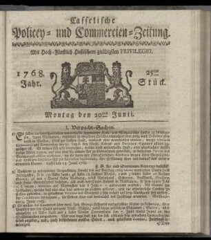 25tes Stueck, Montag den 20ten Junii. 1768