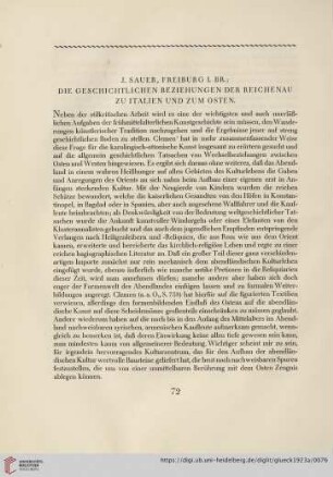 Die geschichtlichen Beziehungen der Reichenau zu Italien und zum Osten