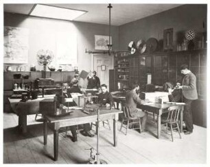 Harvard Psychological Laboratory in Dane Hall: Interior of a Laboratory Room (Students studying the effect of attention on color perception)