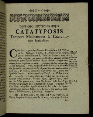 Defensio Lectionis Hujus Catatyposis Tempore Meditationis & Exercitiorum Spiritualium.