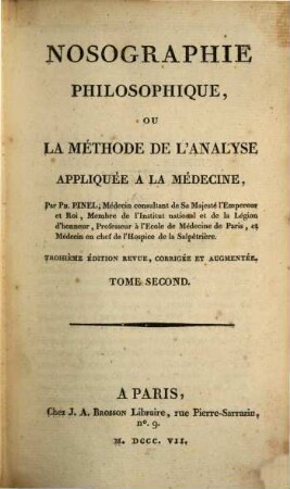 Nosographie philosophique, ou la méthode de l'analyse appliquée a la médecine, 2
