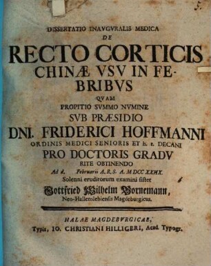 Diss. inaug. ... de recto corticis chinae usu in febribus