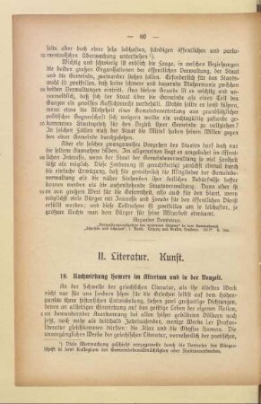 II. Literatur. Kunst