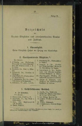 Anlage E. Verzeichnis der Vereins-Mitglieder und correspondirenden Vereine und Institute