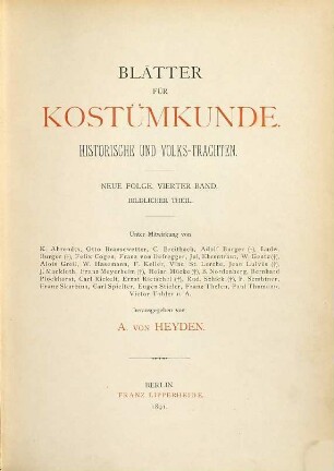Blätter für Kostümkunde. Bildteil : historische und Volks-Trachten. 4. 1891